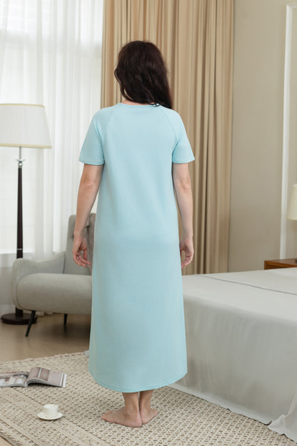 Short-Sleeve Long Pajama Dress