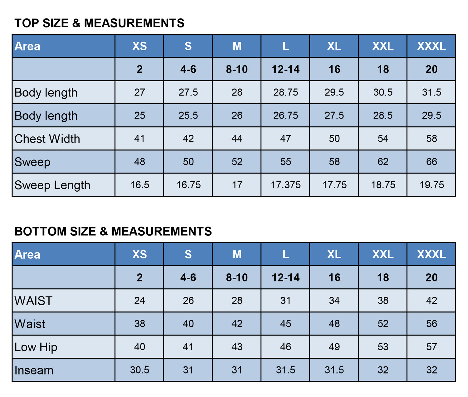 Size chart