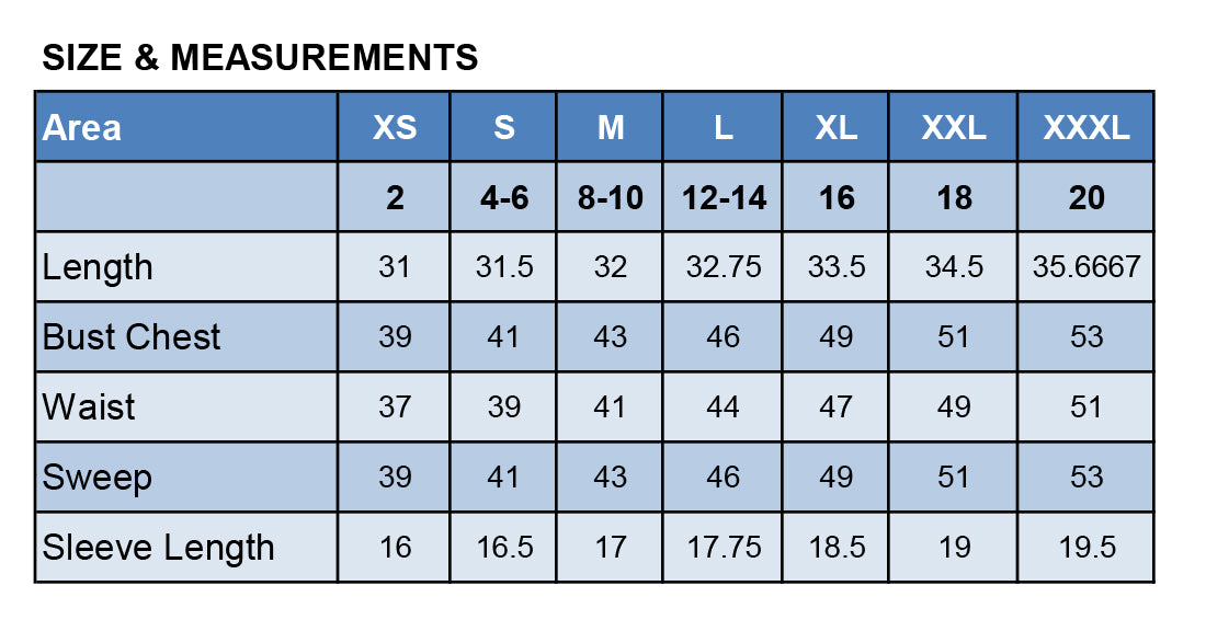 Size chart for Short-Sleeve Sleepwear Dress (WH102)